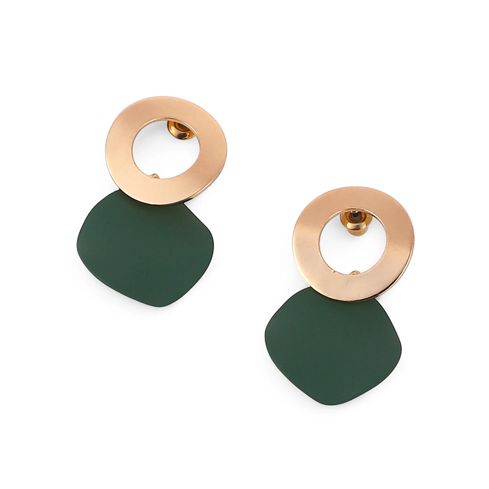 SOHI Women's The Circular-Plate Drop Earrings - Forest Green