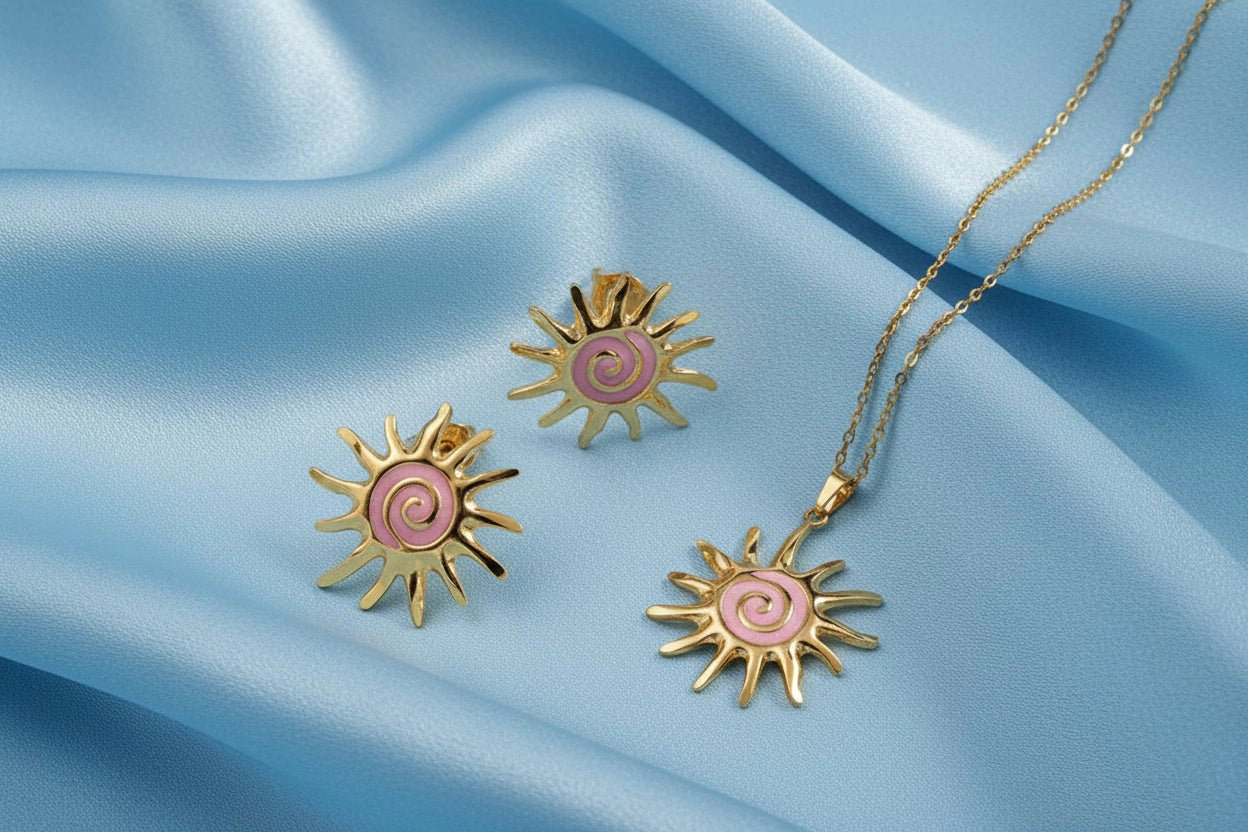 DressAtR Women's Sun Enamel Gold Tone Jewelry Set