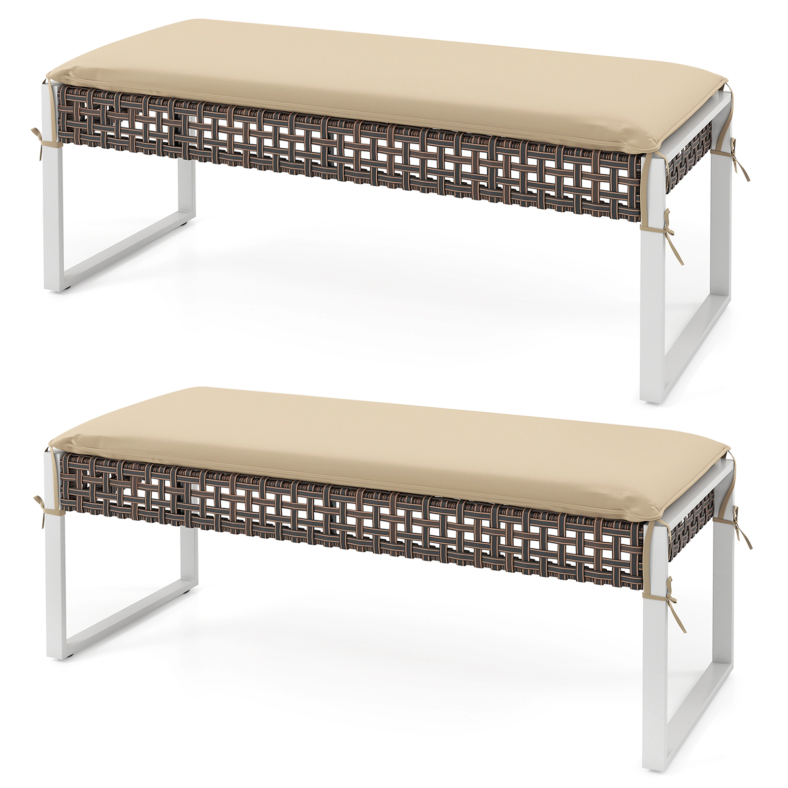 LJG 43 Inch Patio Rectangle Ottoman Pack of 2 with Metal Legs and Seat Cushion