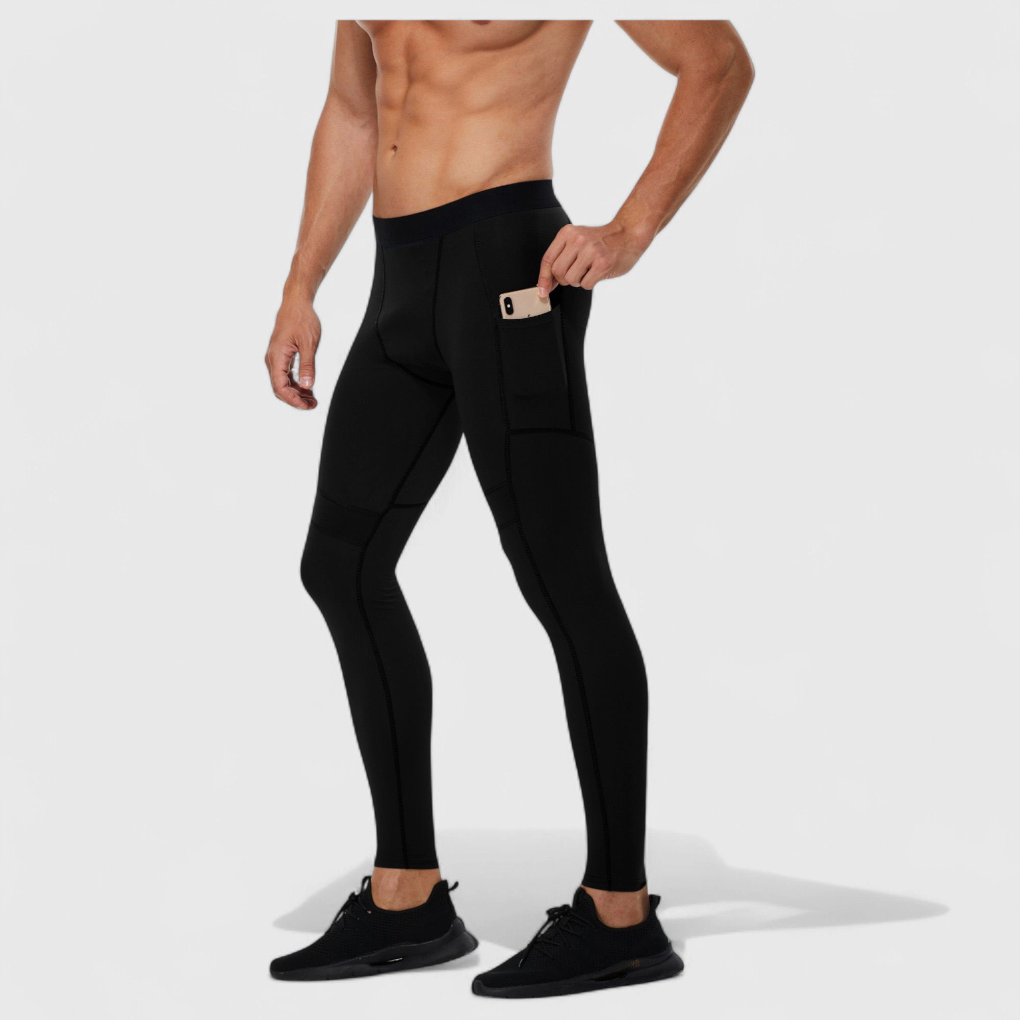 Anna-Kaci Men's Compression Leggings with Wide Waistband and Side-Pocket