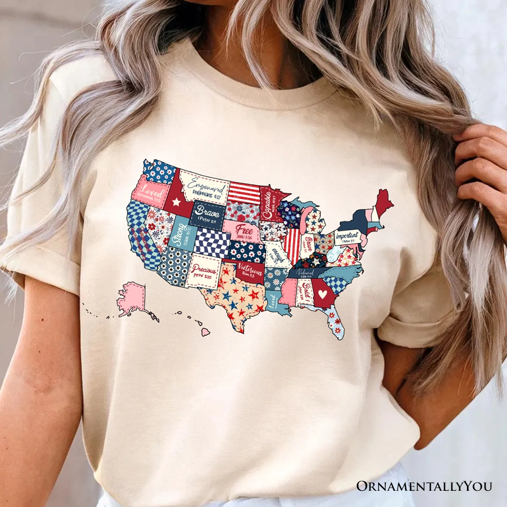 OrnamentallyYou Unisex Patriotic Patchwork USA T-Shirt