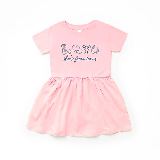 The Juniper Shop - Toddler Girl's Graphic Dress - She's From Texas Icons