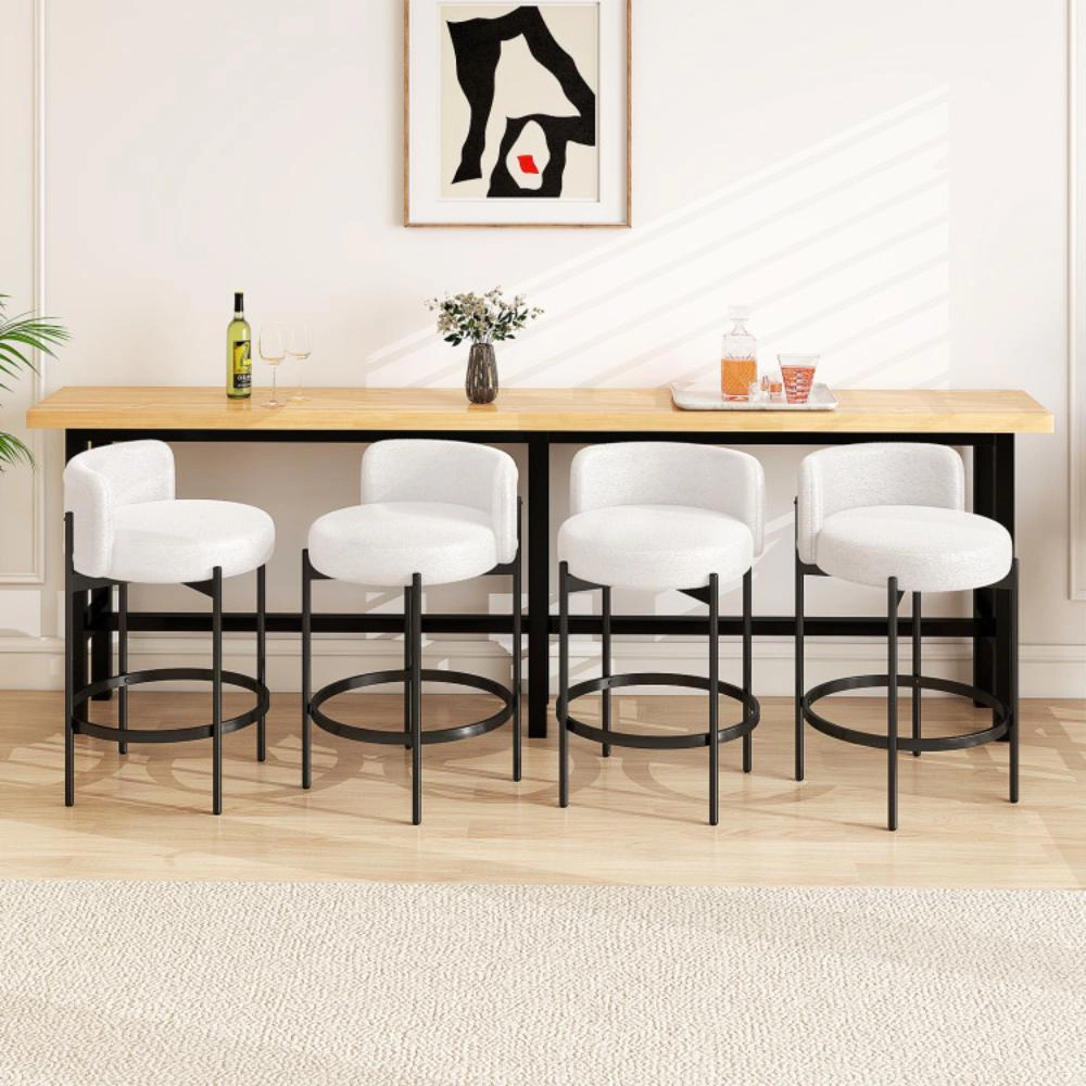 Hivvago Boucle Counter Stools With Curved Backrest Set Of 4 - 24 Inch
