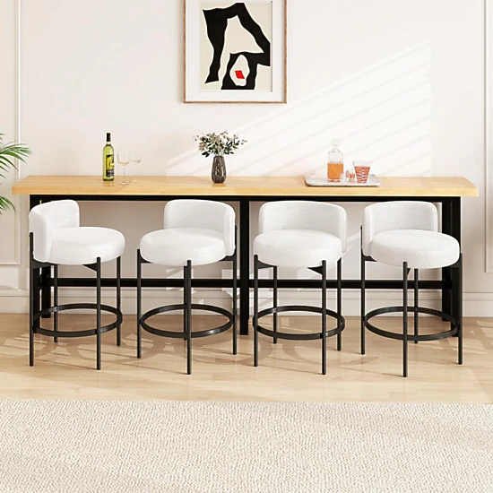 Hivvago Boucle Counter Stools With Curved Backrest Set Of 4 - 24 Inch ...
