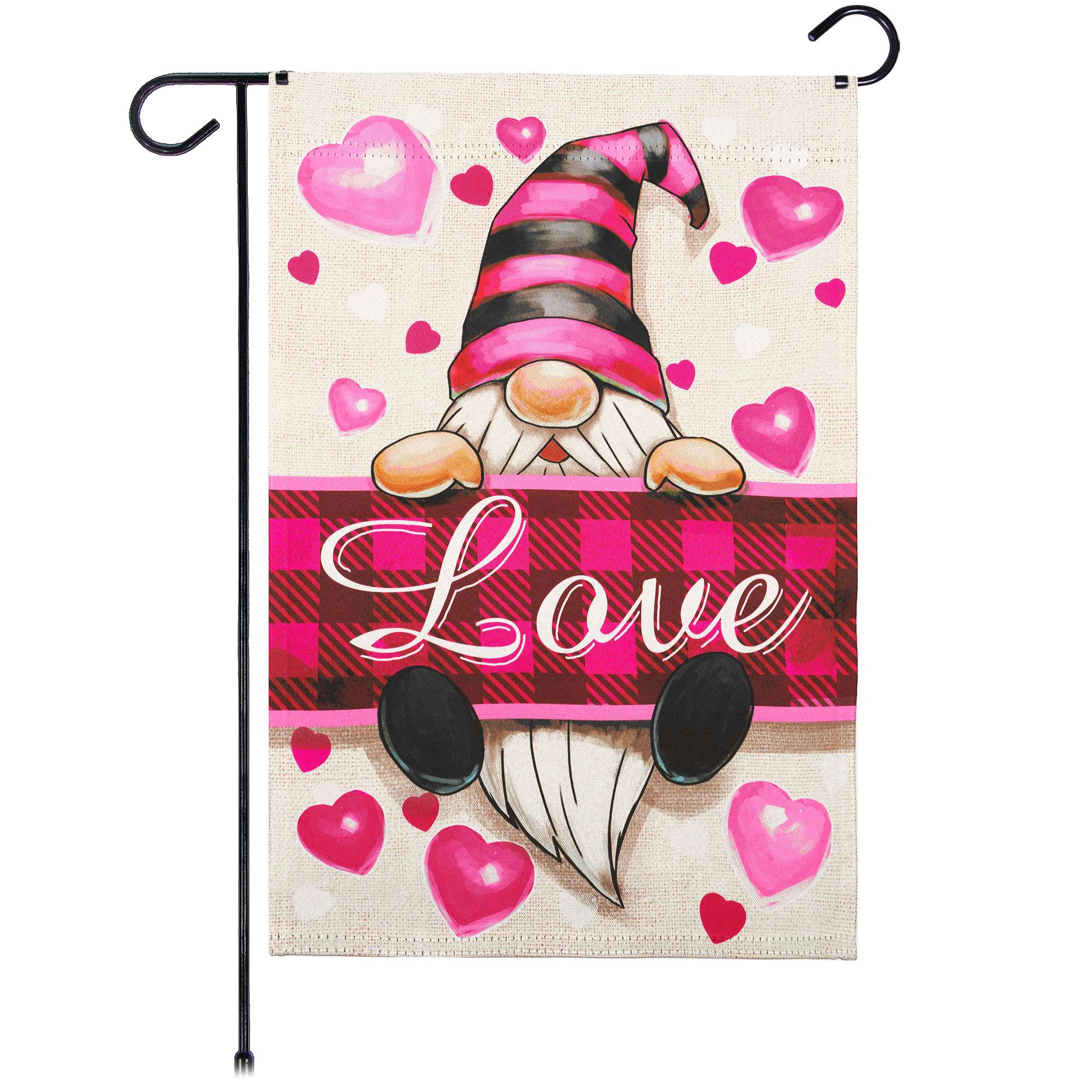 G128 Valentine’s Day Love Gnome Double-Sided Garden Flag 12x18 in