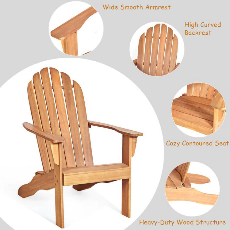 SUGIFT Natural Ergonomic Slatted Design Acacia Wood Outdoor Adirondack Chair