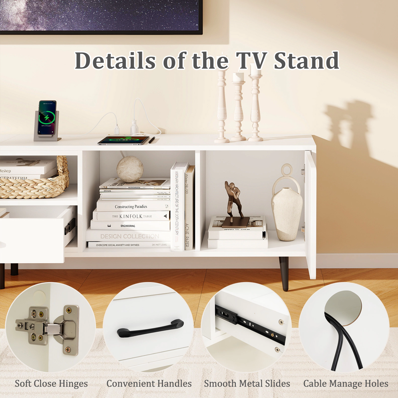 Hivvago 79" TV Stand for TVs up to 90 Inches Center Wood Media Console Table Modern Mid Century TV Cabinet