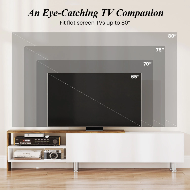 Hivvago 3 Pieces Farmhouse Tv Stand For Tvs Up To 80 Inch With Cabinet And Compartments-White
