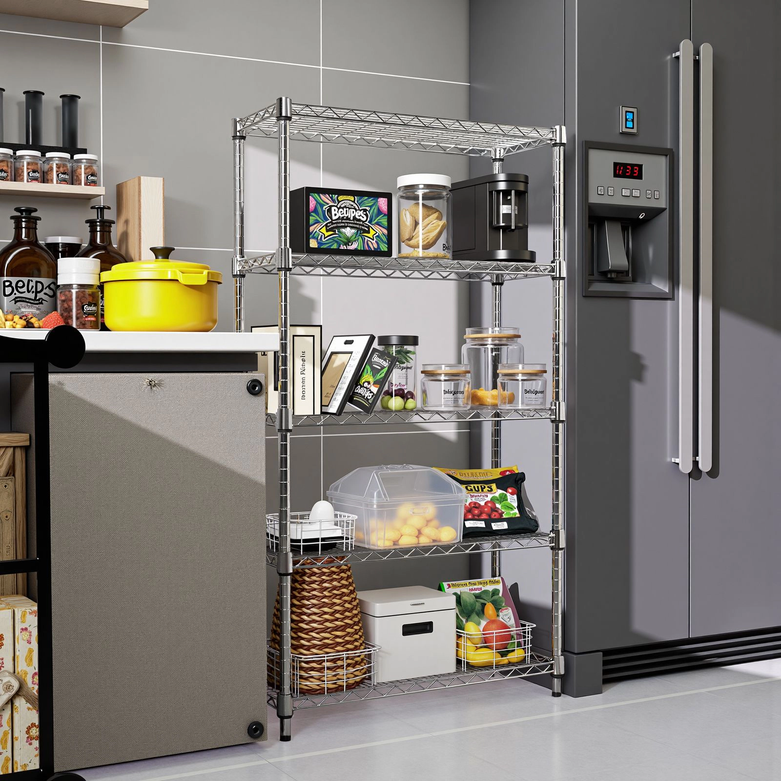 Flynama 5 Tier Utility Wire Shelving 1250 lbs Steel Organizer Rack for Home Kitchen and Office