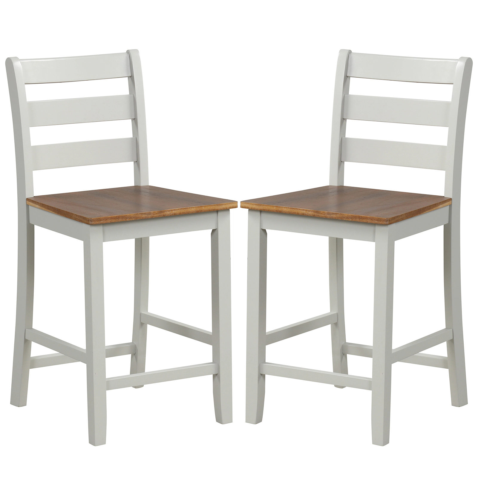 SUGIFT Set of 2 Wooden Counter Bar Stools with Inclined Backrest and Footrest 400-lb Capacity Gray & Walnut