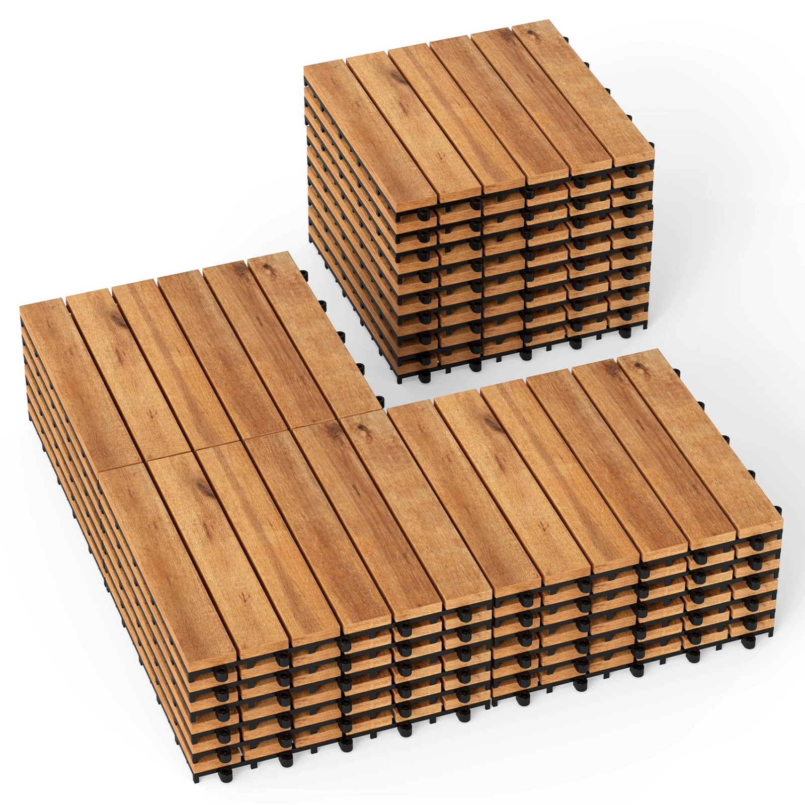 SUGIFT Natural 27-Piece Acacia Wood Deck Tiles with Raised Drainage Base 12-in W 12-in D 500-lb Tile Capacity