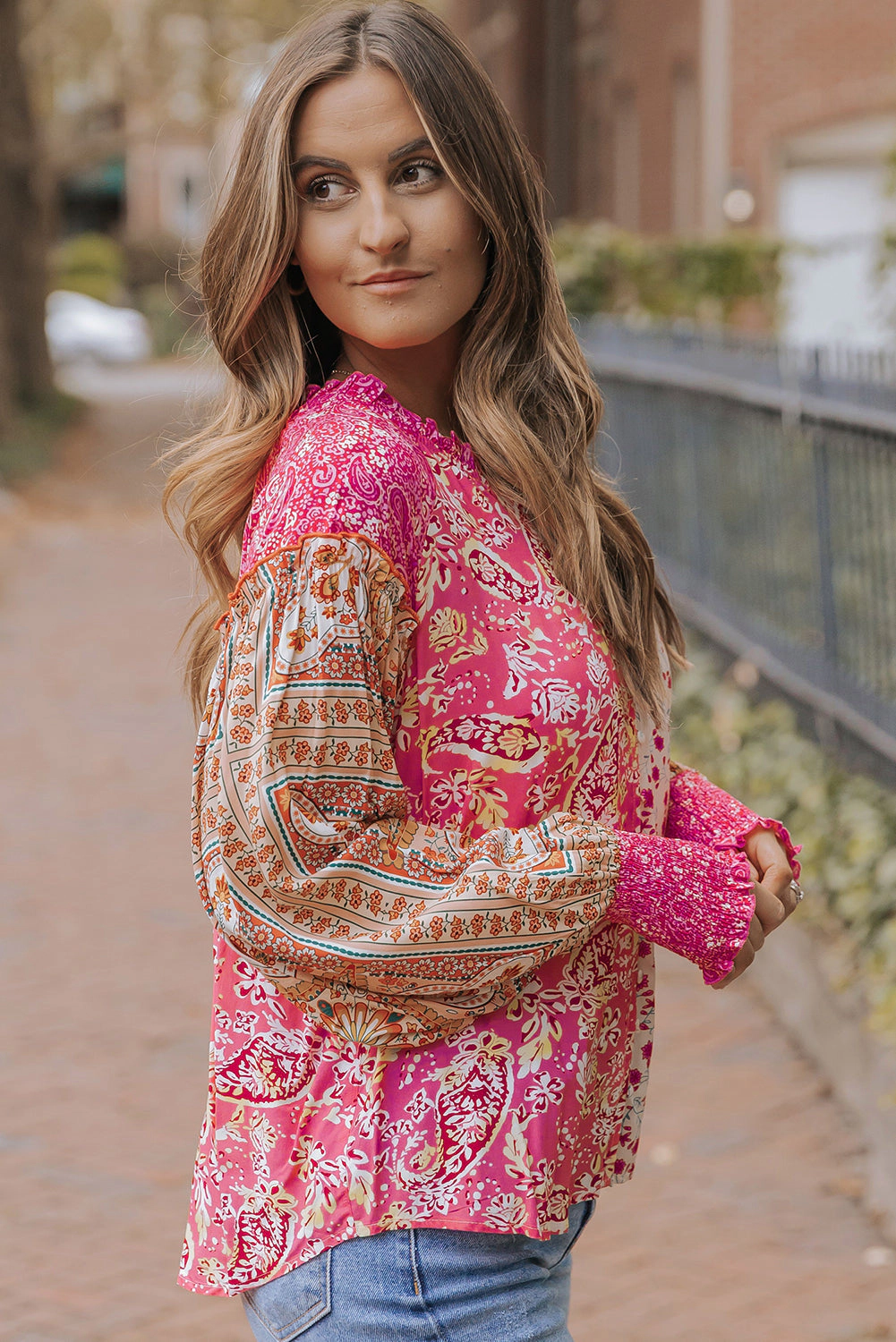 Threaded Pear Women's Adalee Printed Puff Sleeve Shirt