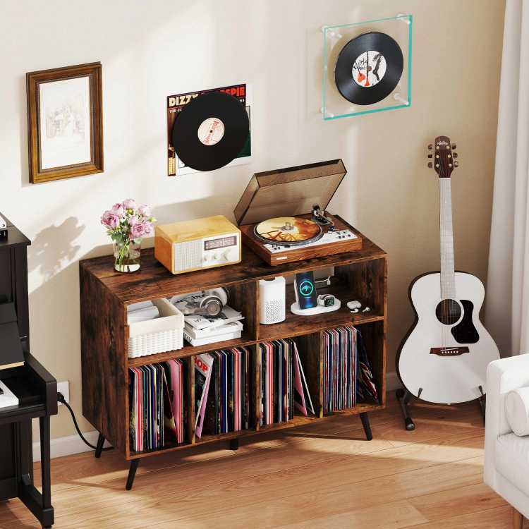Hivvago Music Player Cabinet with Charging Ports and Open Display Storage