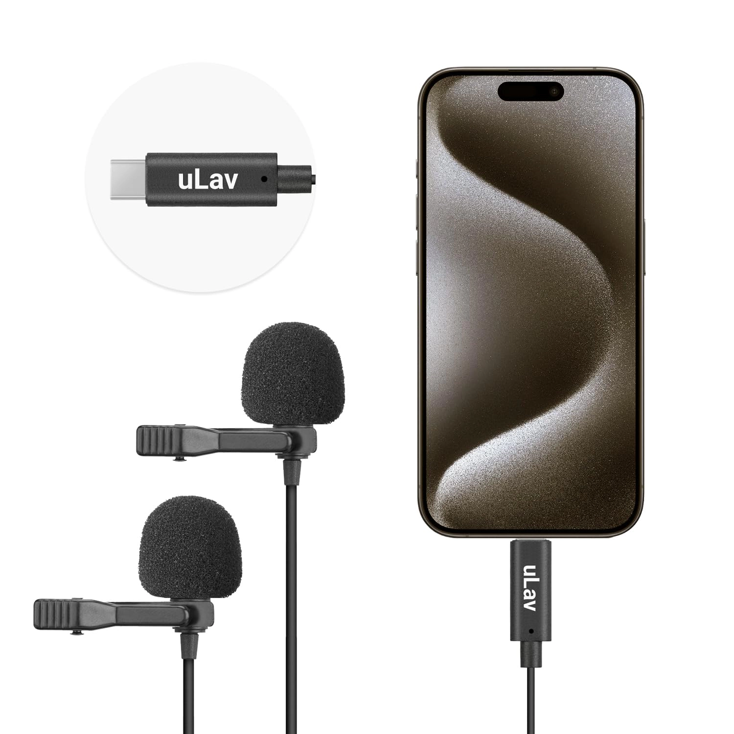 Movo uLav-L-Duo Digital Dual iPhone 15/16 Lavalier Omnidirectional Clip on Microphone with USB-C Connector Compatible