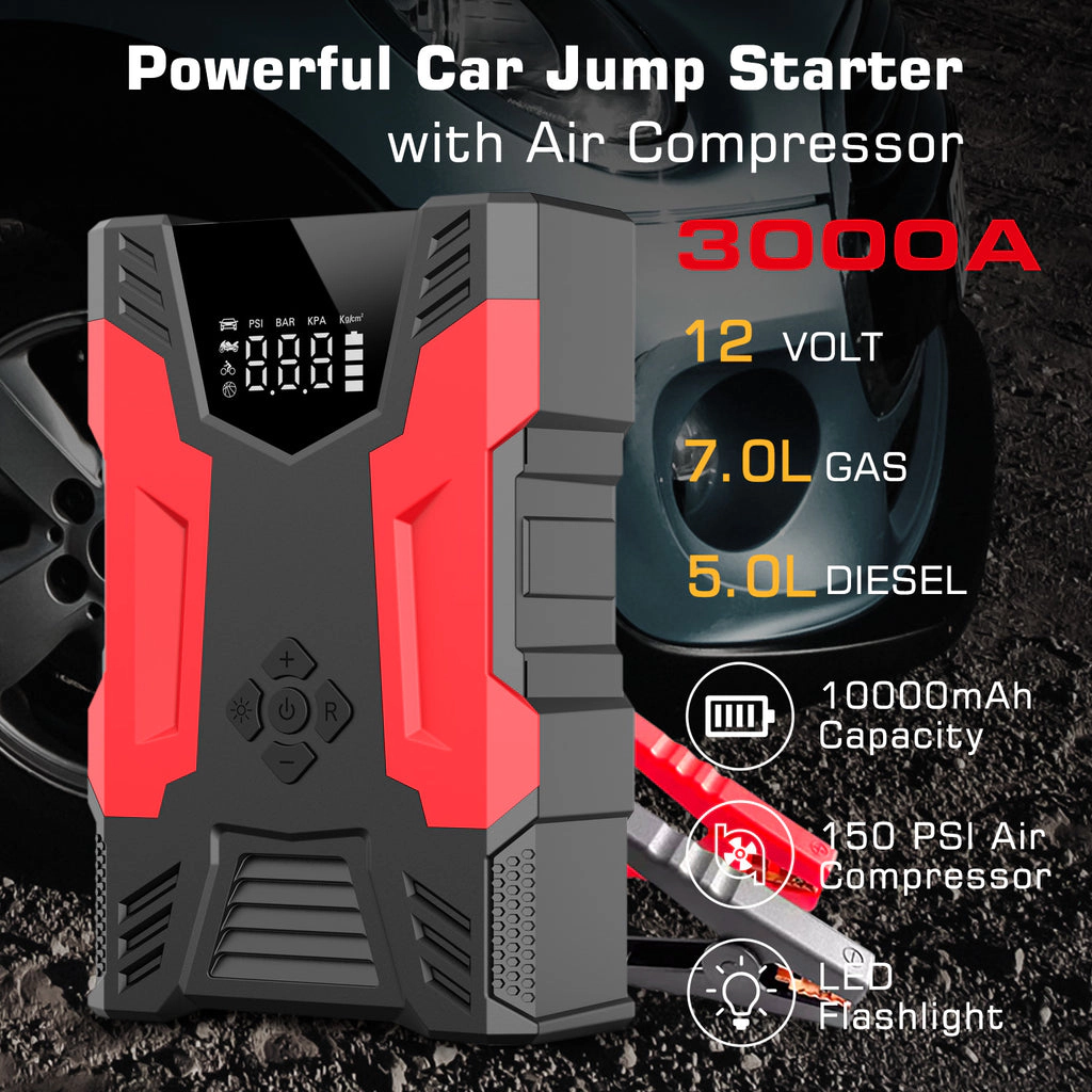 Alpha Digital 3000A, 7L Gas/5L Diesel, 150PSI Air Comp - Car Jump Starter/Tire Inflator