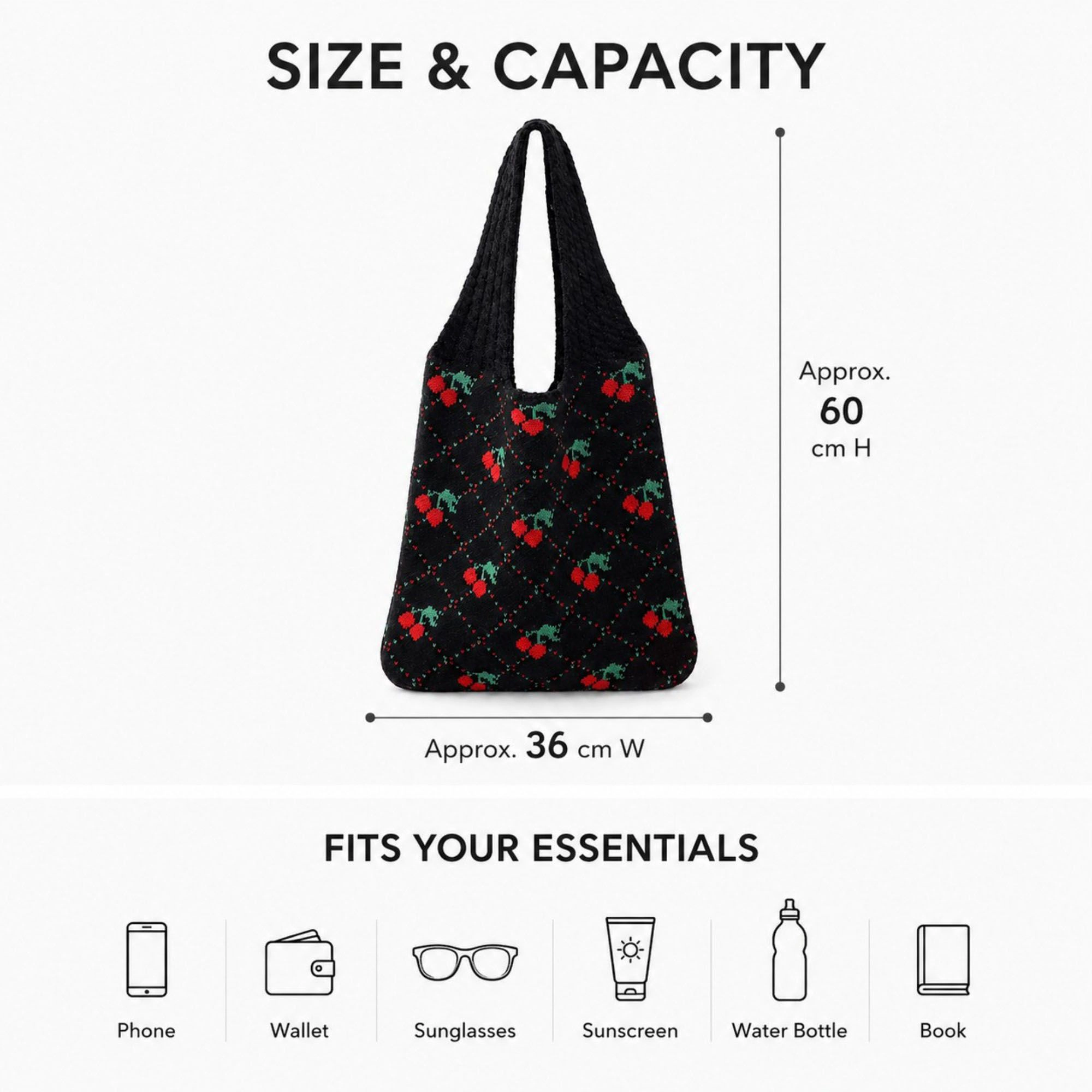 Alilang Women's Cherry Knit Tote Bag Crochet Shoulder Purse Large Summer Beach Carryall