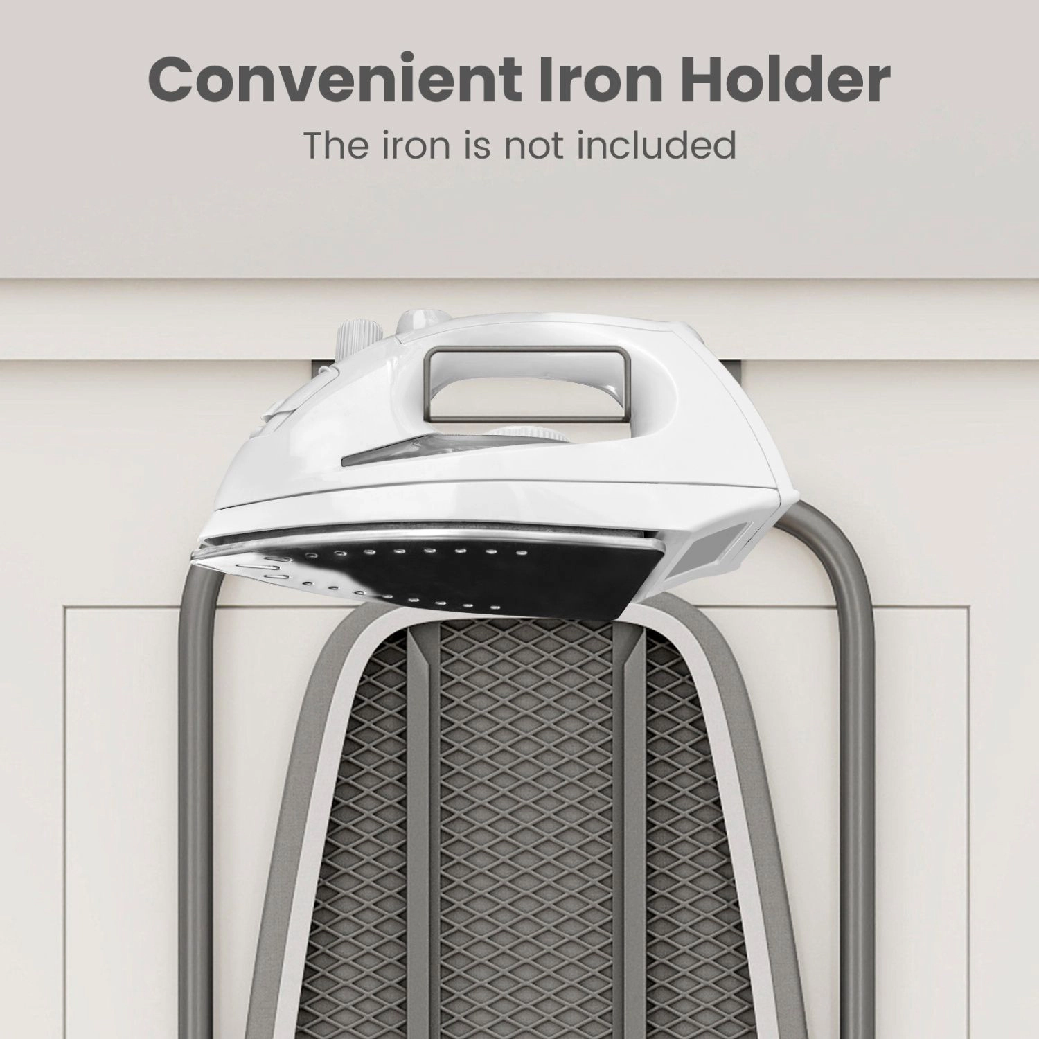 SlickBlue Gray Folding Ironing Board with Iron Holder and Door Hooks, Space Saving