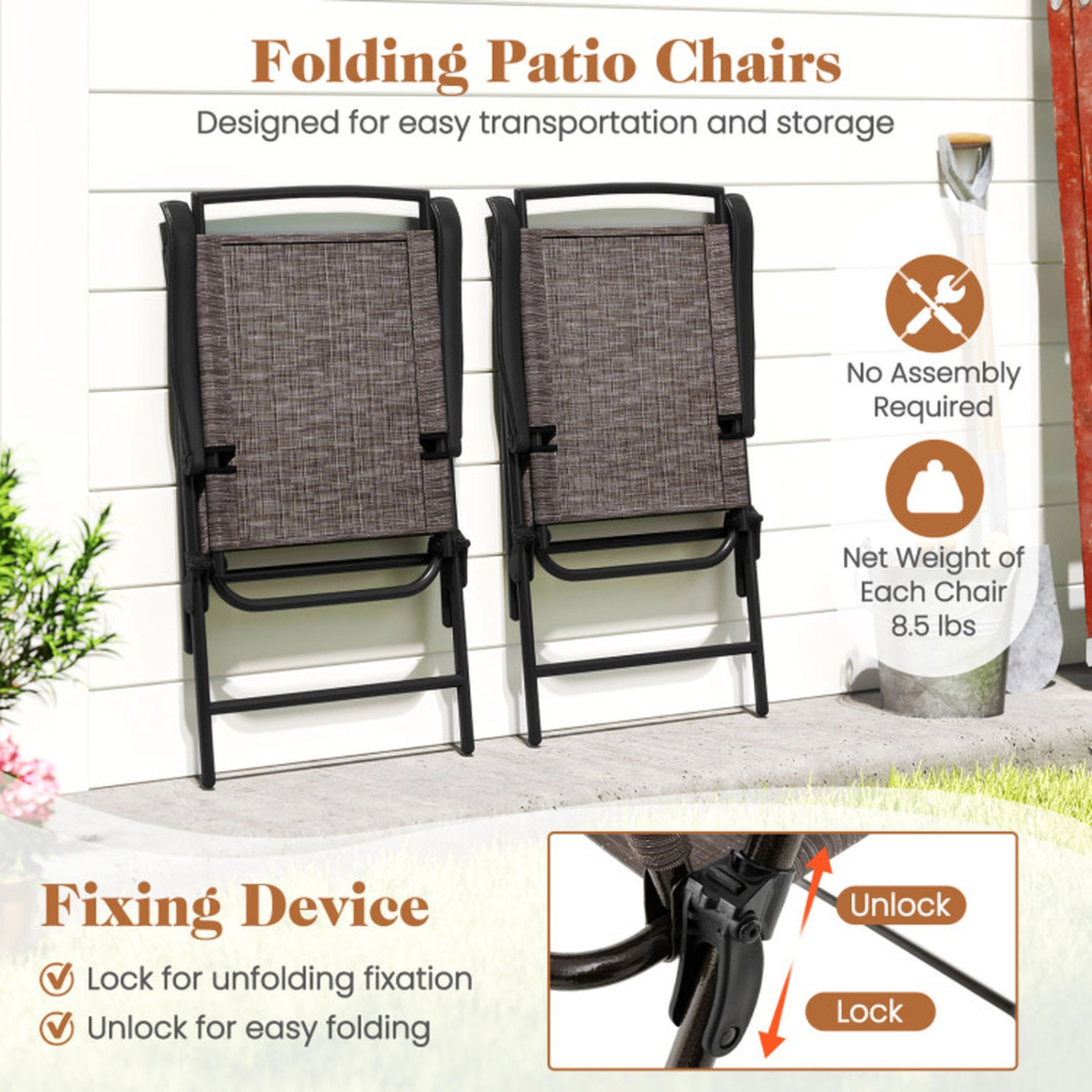 SUGIFT 3-Piece Brown and Black Outdoor Bistro Set with Tempered Glass Table and Folding Chairs