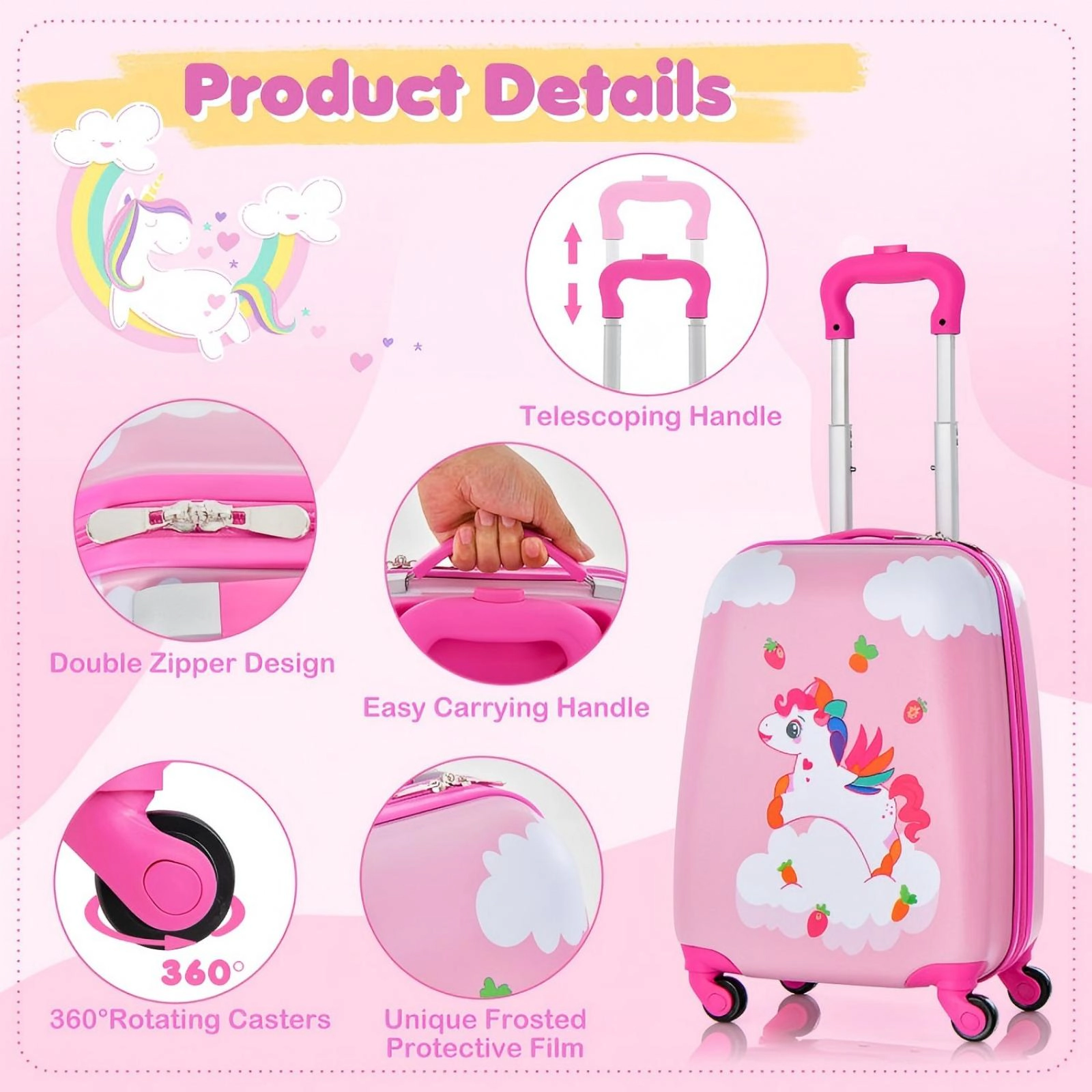 SUGIFT 2-Piece Kids Carry-on Luggage Set with 19-in Rolling Case Padlockable Zippers and 13-in Backpack