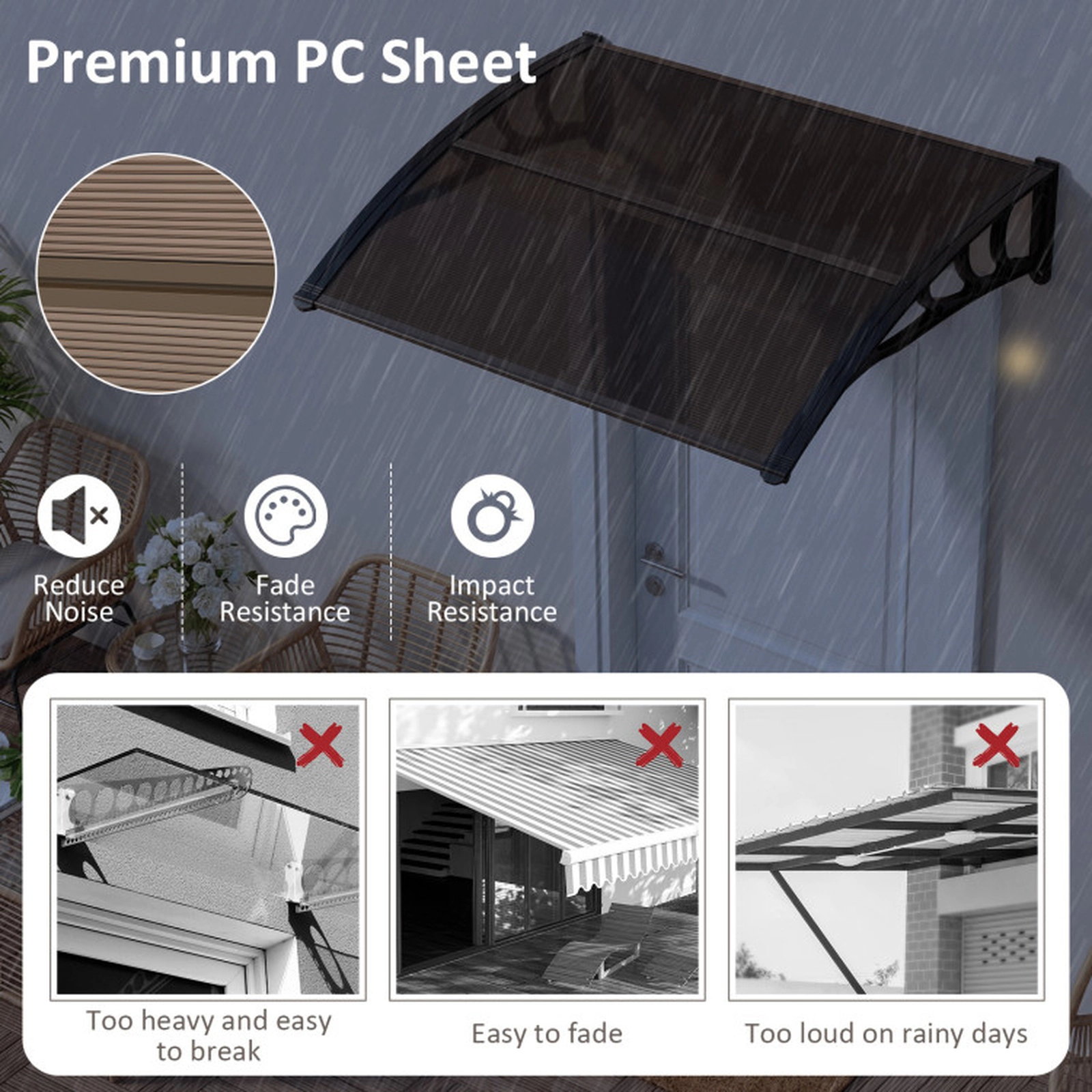 SUGIFT 39 x 30 in Outdoor Front Door Window Awning Door Canopy 44-lb Capacity Exterior Brown