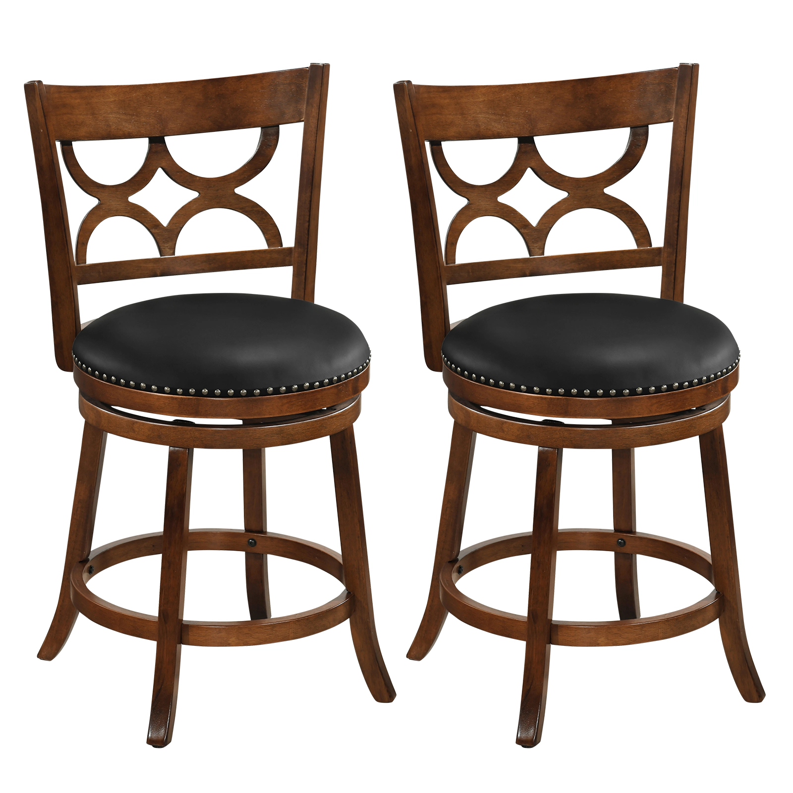SUGIFT 360° Swivel Bar Stool 330-lb Capacity PVC Leather Seat Expresso