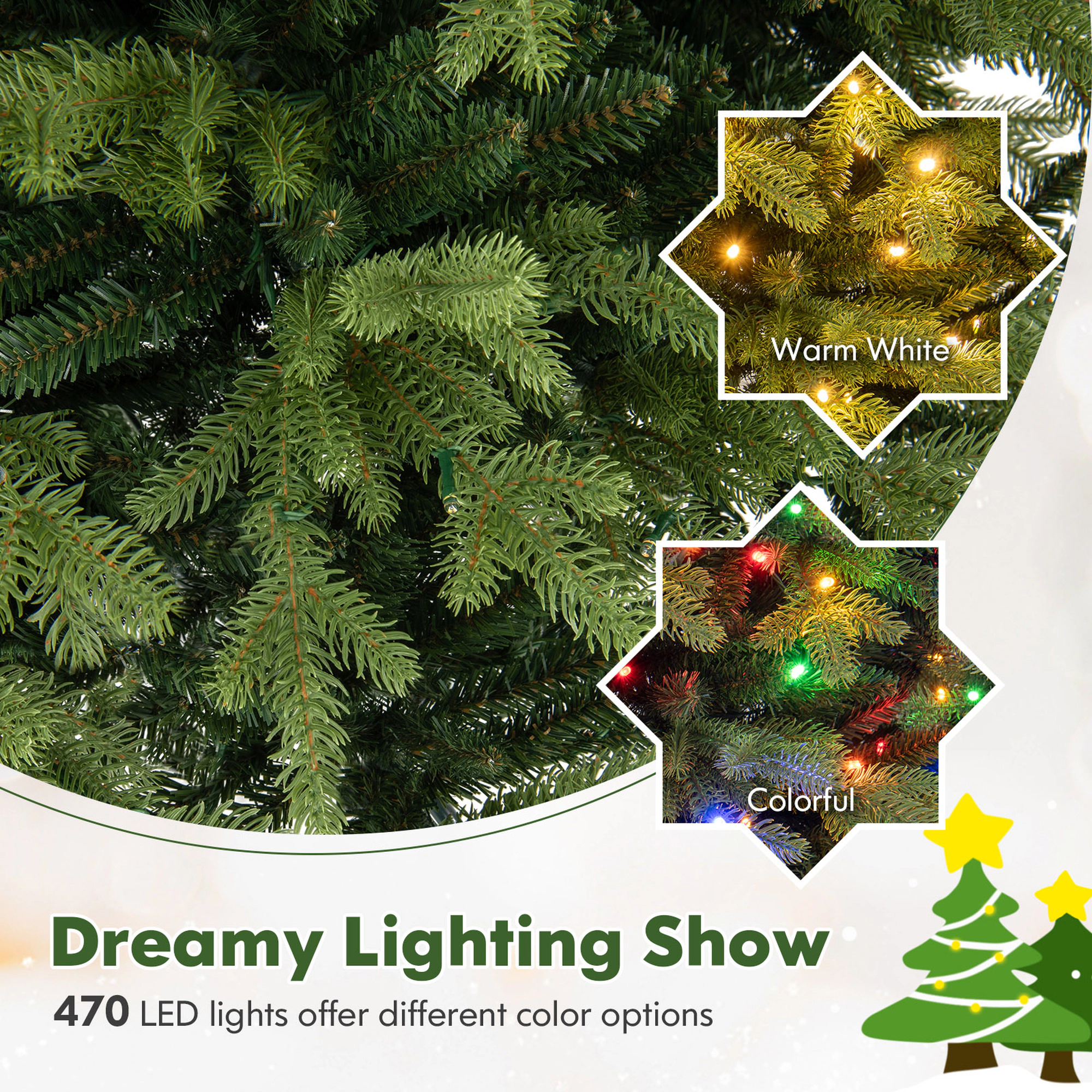 Costway 6 FT Pre-Lit Hinged Christmas Tree with 350 LED Lights 11 Lighting Modes