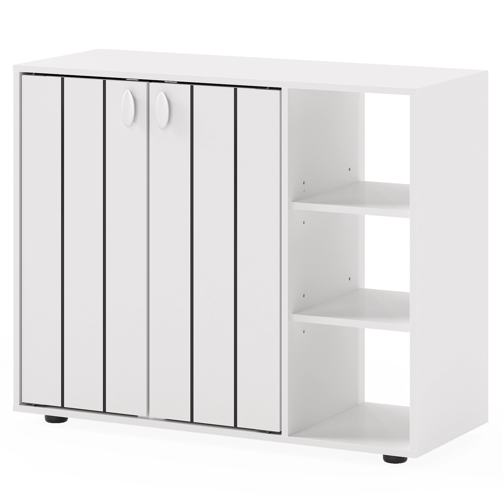SUGIFT 3-Tier White 31.5-in Entryway Shoe Cabinet with Doors and Adjustable Side Storage Shelves