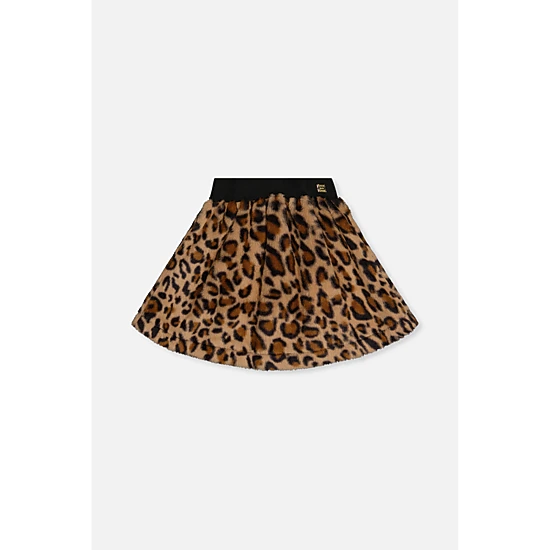 Deux par Deux Girls Elastic Waist A-Line Leopard Print Faux Fur Skirt