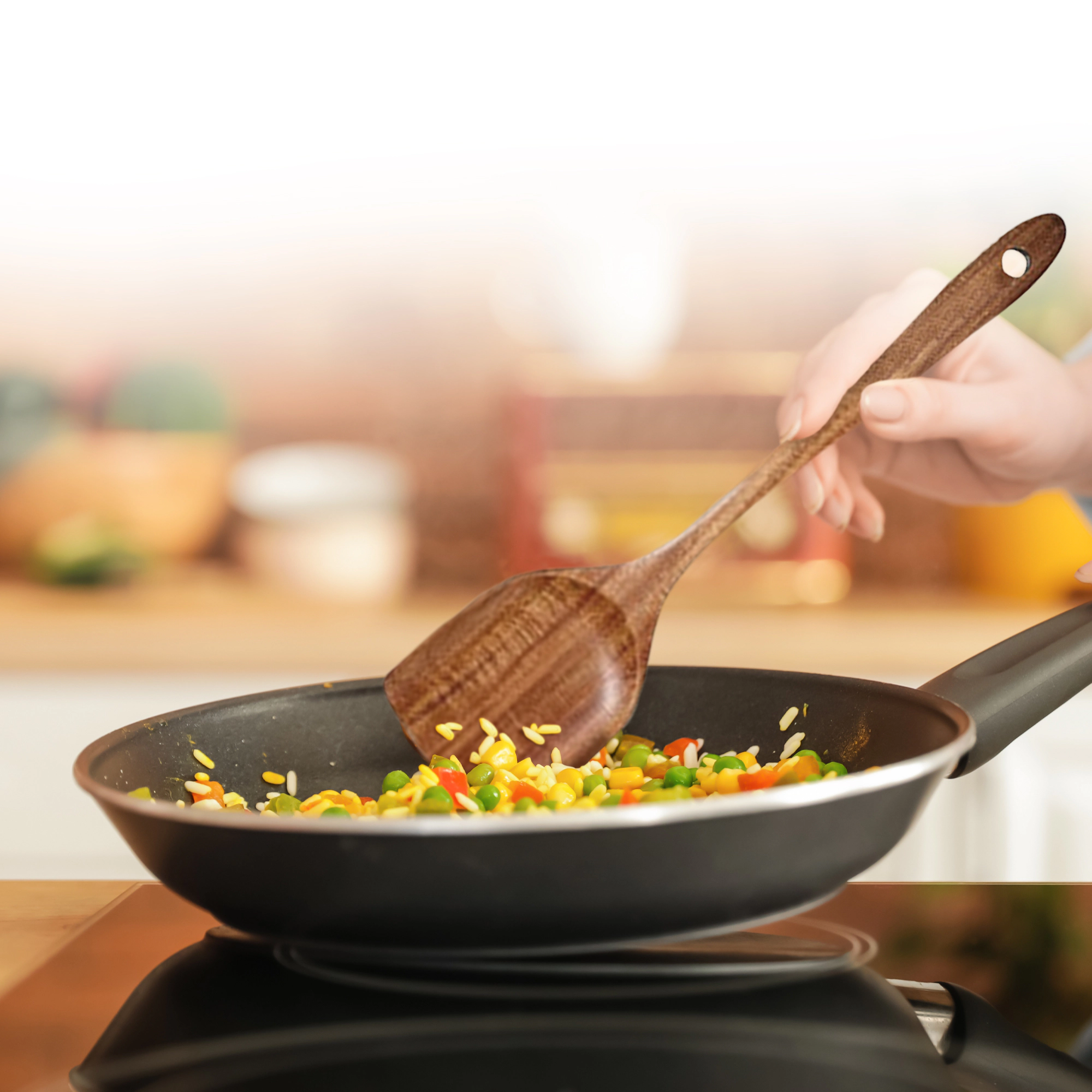 Cheer Collection 4-Piece Teak Wood Cooking Utensil Set with Spatulas and Spoons