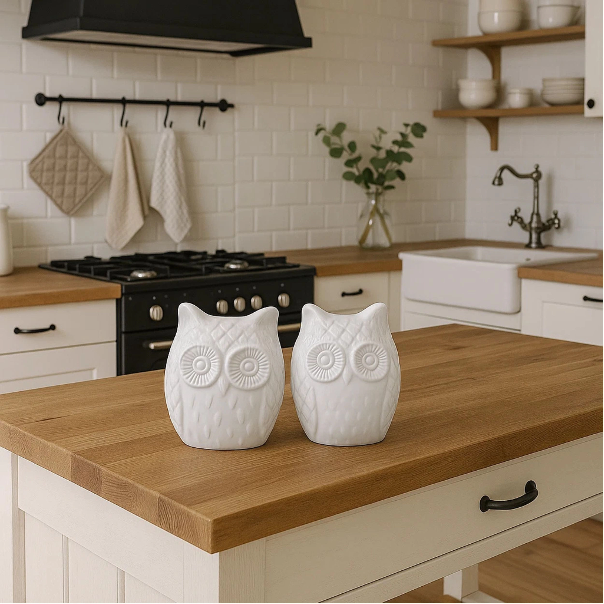 Home Collection White Ceramic Owl Salt & Pepper Shaker Set