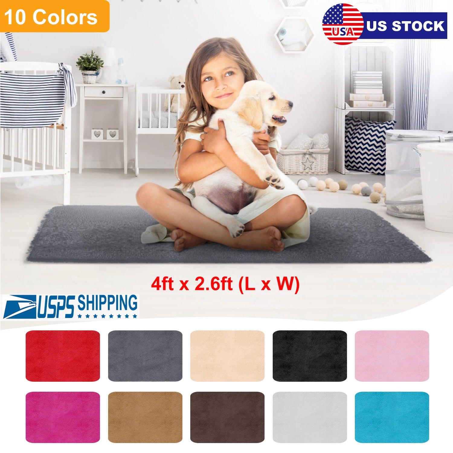 GBruno Shaggy Anti-Slip Area Rug 4' X 2.6'
