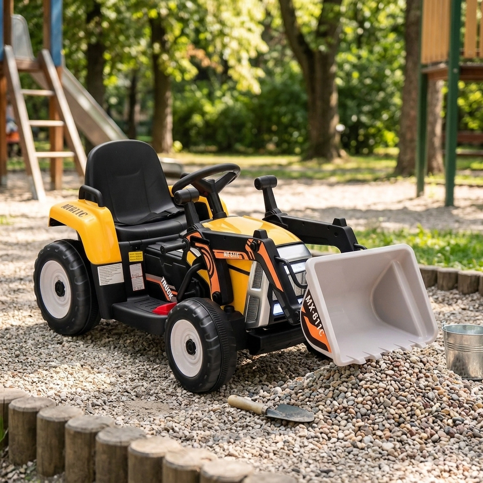 12V Kids Ride On Excavator Adjustable Digging Bucket Parent Remote Forward/Reverse Lever Ages 3-8 Yellow Digger