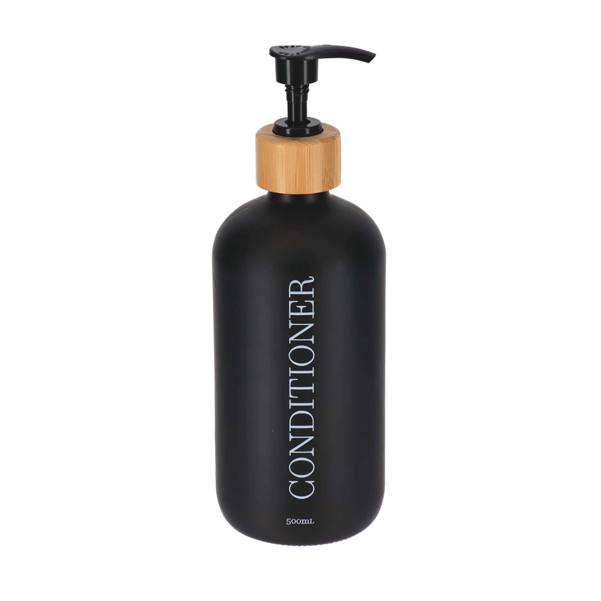 Evideco French Home Goods Matte Glass Pump Bottle with Bamboo Collar - 8.5 in, Refillable Soap Dispenser