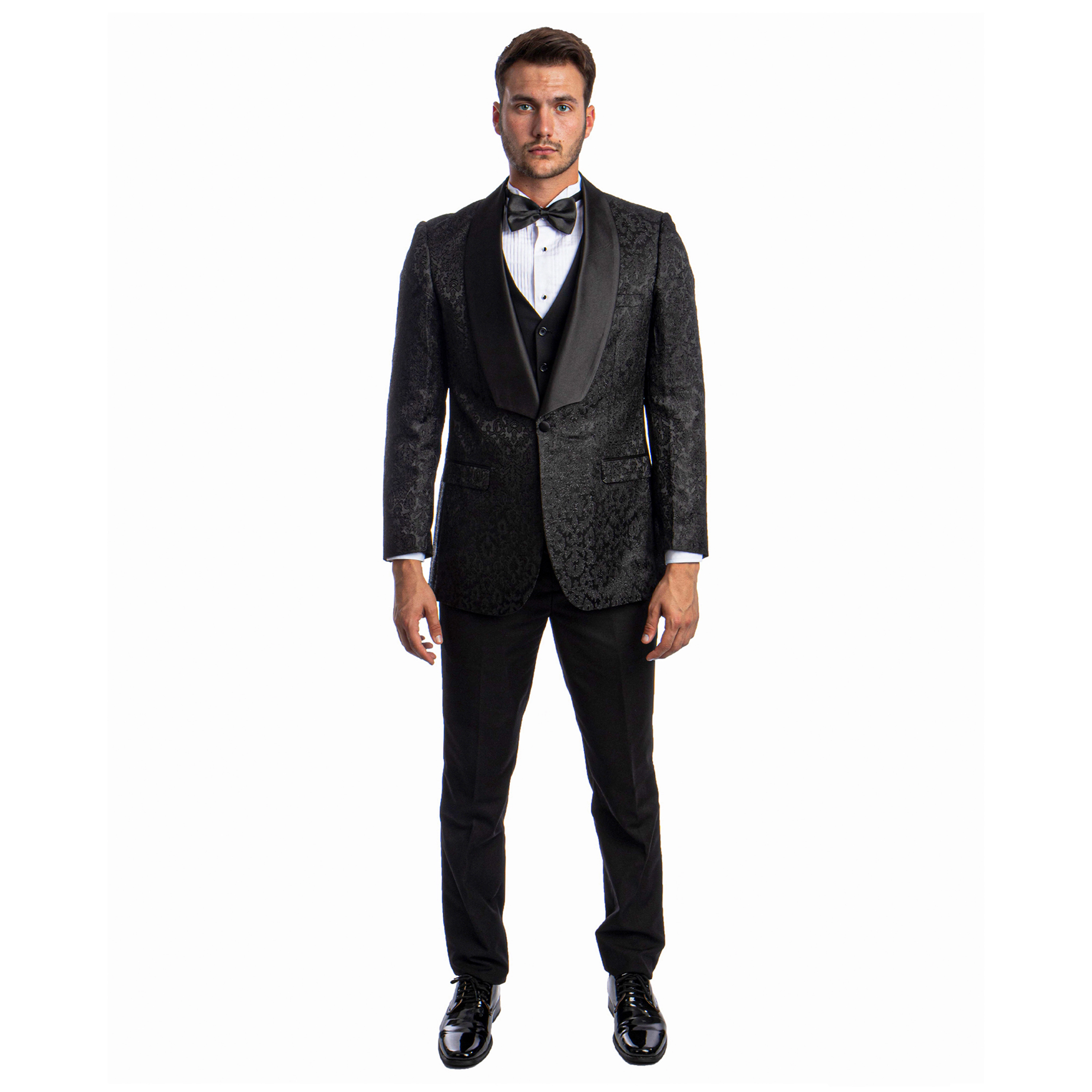 Tazzio Mens Regular Fit Baroque Jacquard 3pc Suit Set