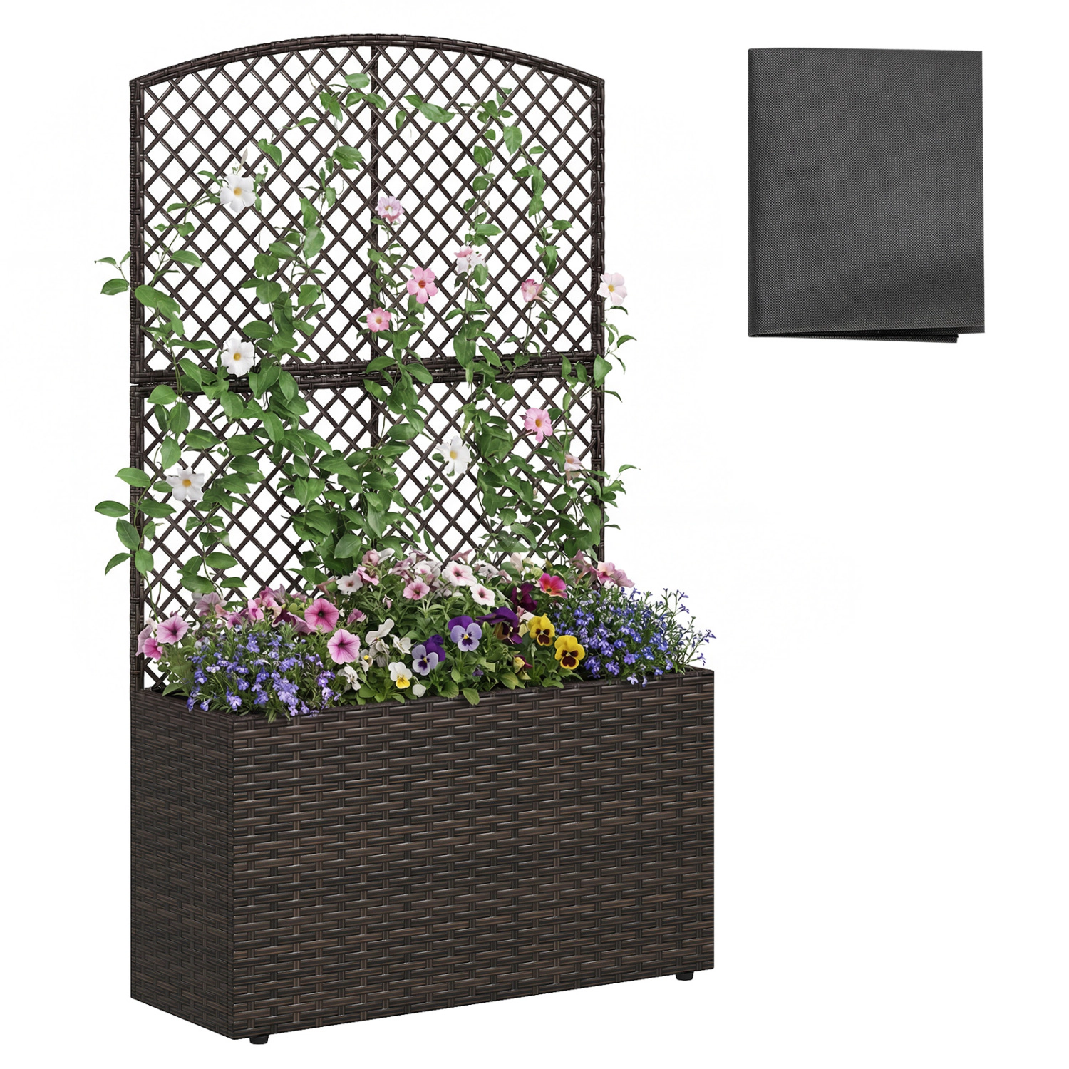 LJG 49 Inch Raised Garden Bed with Trellis and Wicker Planter Box