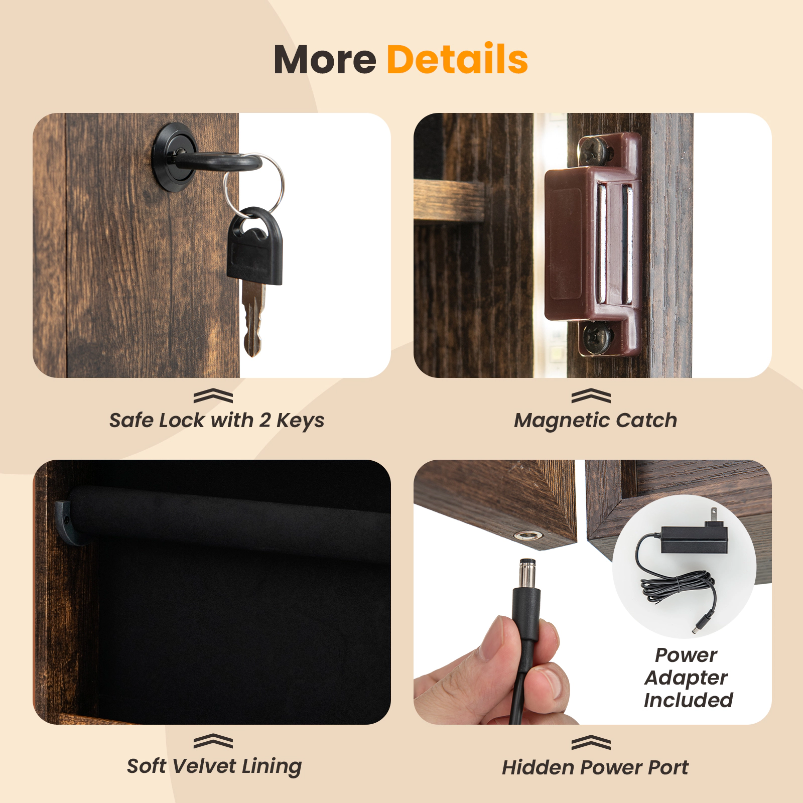 Hivvago Lockable Jewelry Mirror Cabinet with LED Lights