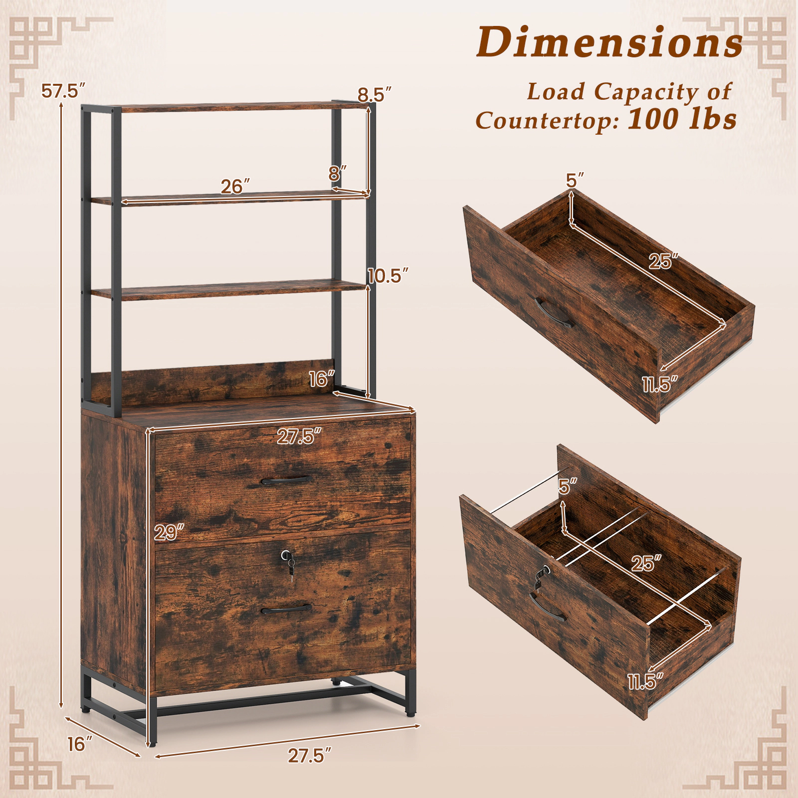 SlickBlue 62-Inch Office Filing Cabinet with Drawers and Shelves