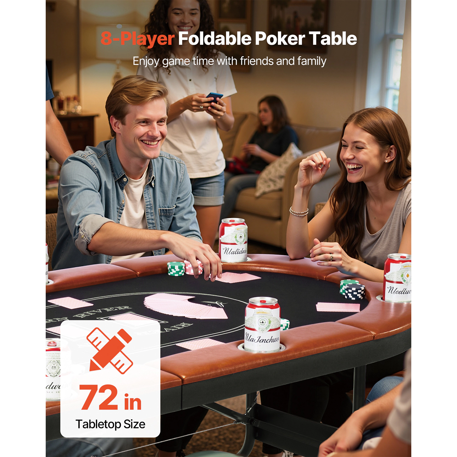 HONGGE Foldable Poker Table Player Folding Casino Leisure Table with Padded Rails and Cup Holders Oval Portable Game
