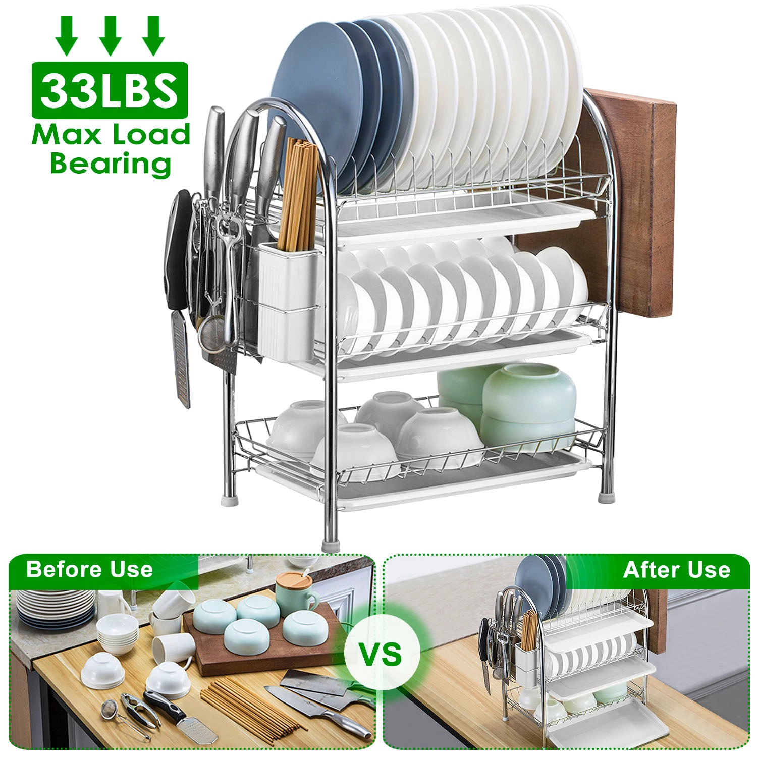 GBruno 3-Tier Dish Drying Rack With Drain Trays