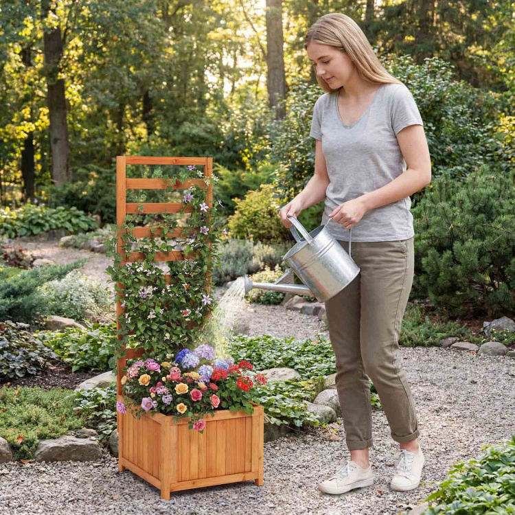 Hivvago 48 Inch Wood Raised Garden Bed with Trellis with Drainage Holes