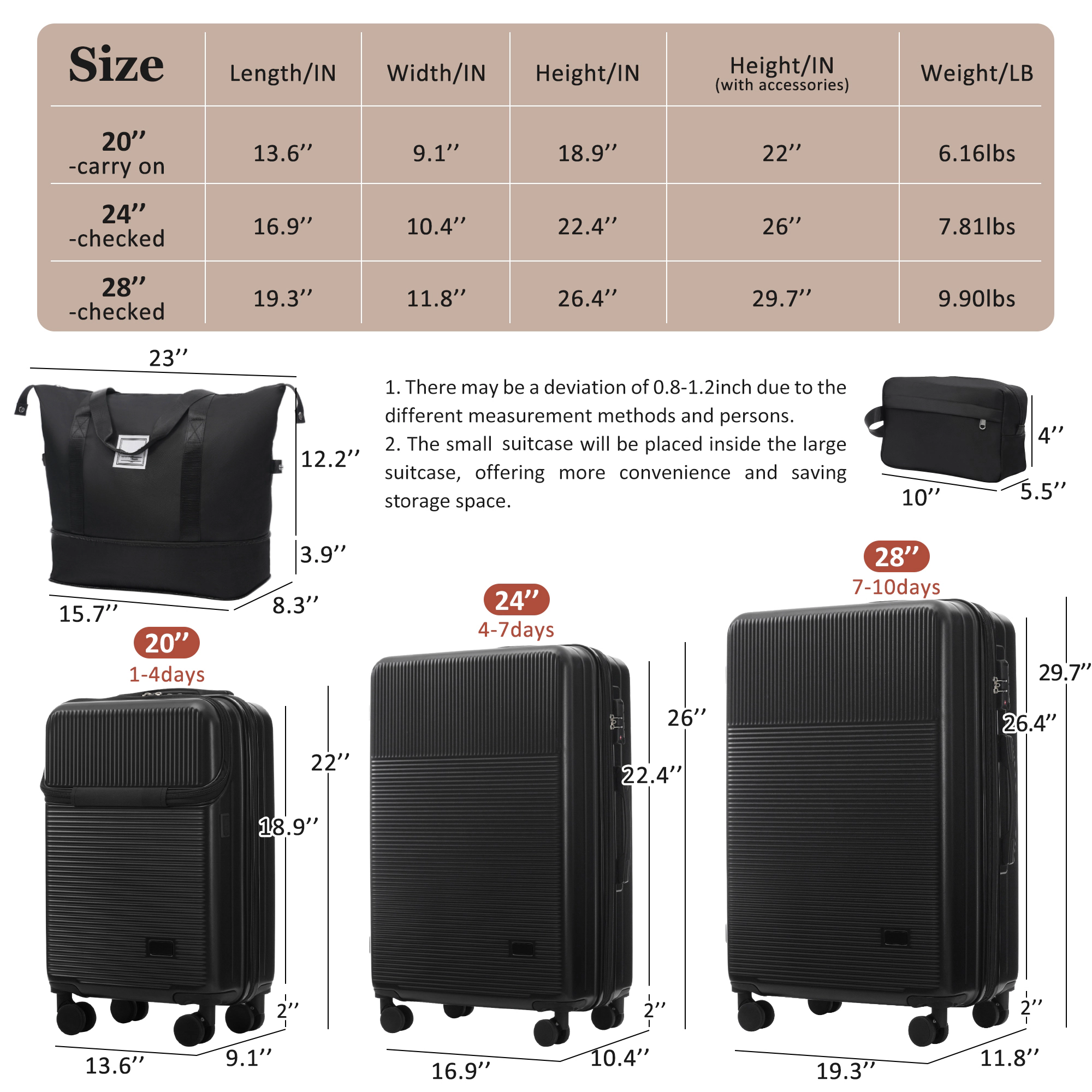 WOW PIONEER Durable Hard Case Spinner Luggage