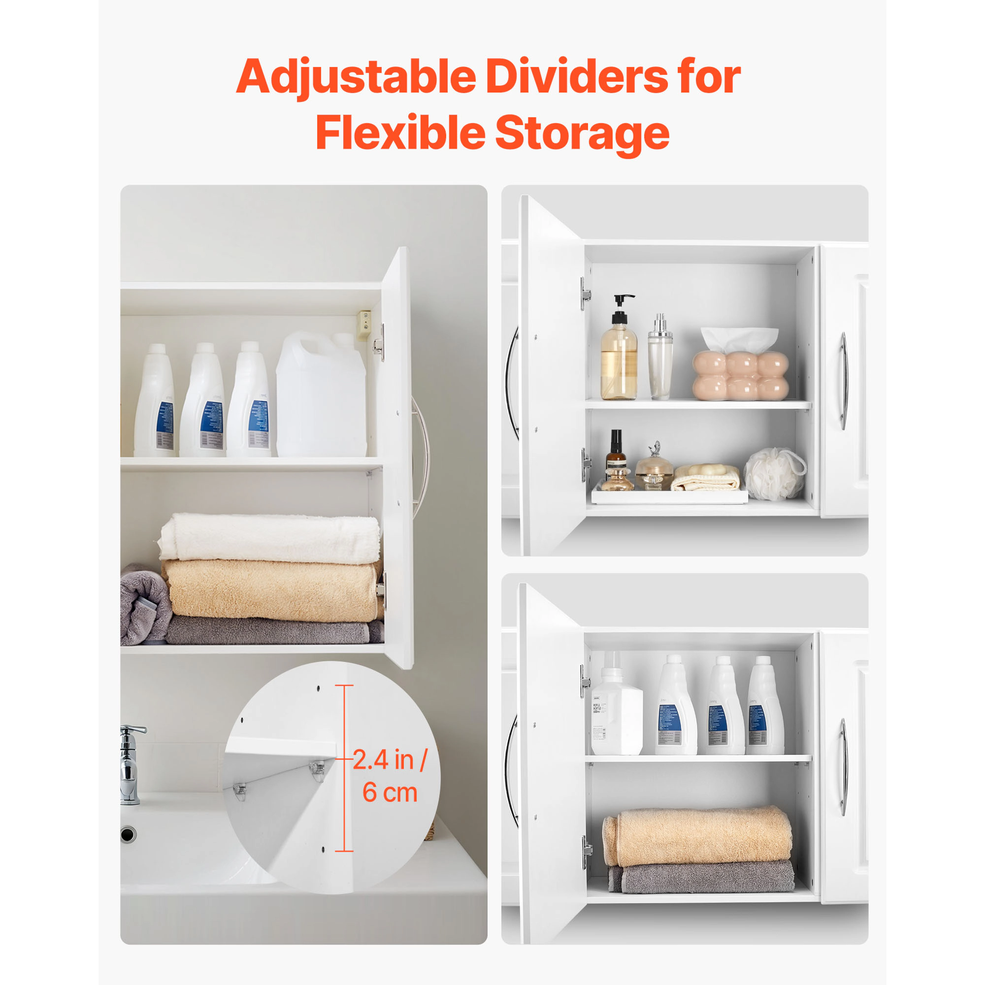 HONGGE Wall Mounted Laundry Room Cabinet, 3 Doors, 2 Adjustable Shelves, 54 Inch Wide, White