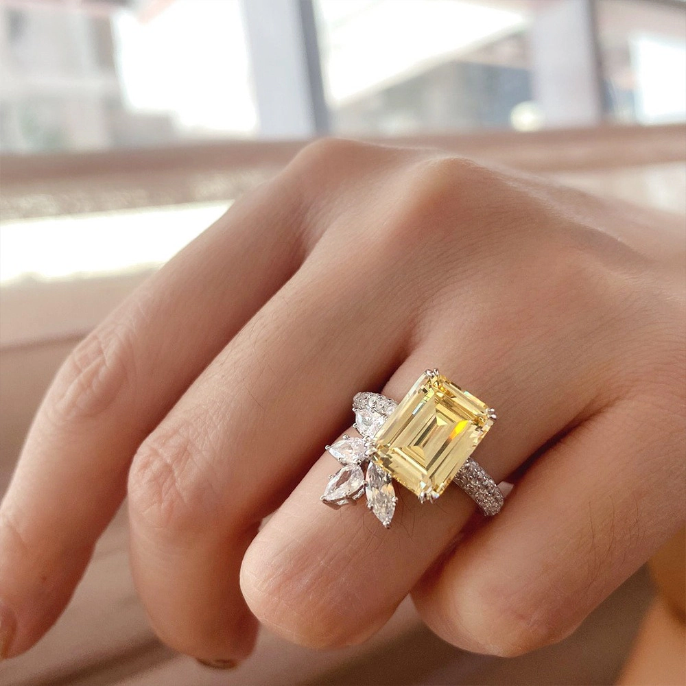 Citrine Flower Cocktail Ring Cubic Zirconia Promise Ring