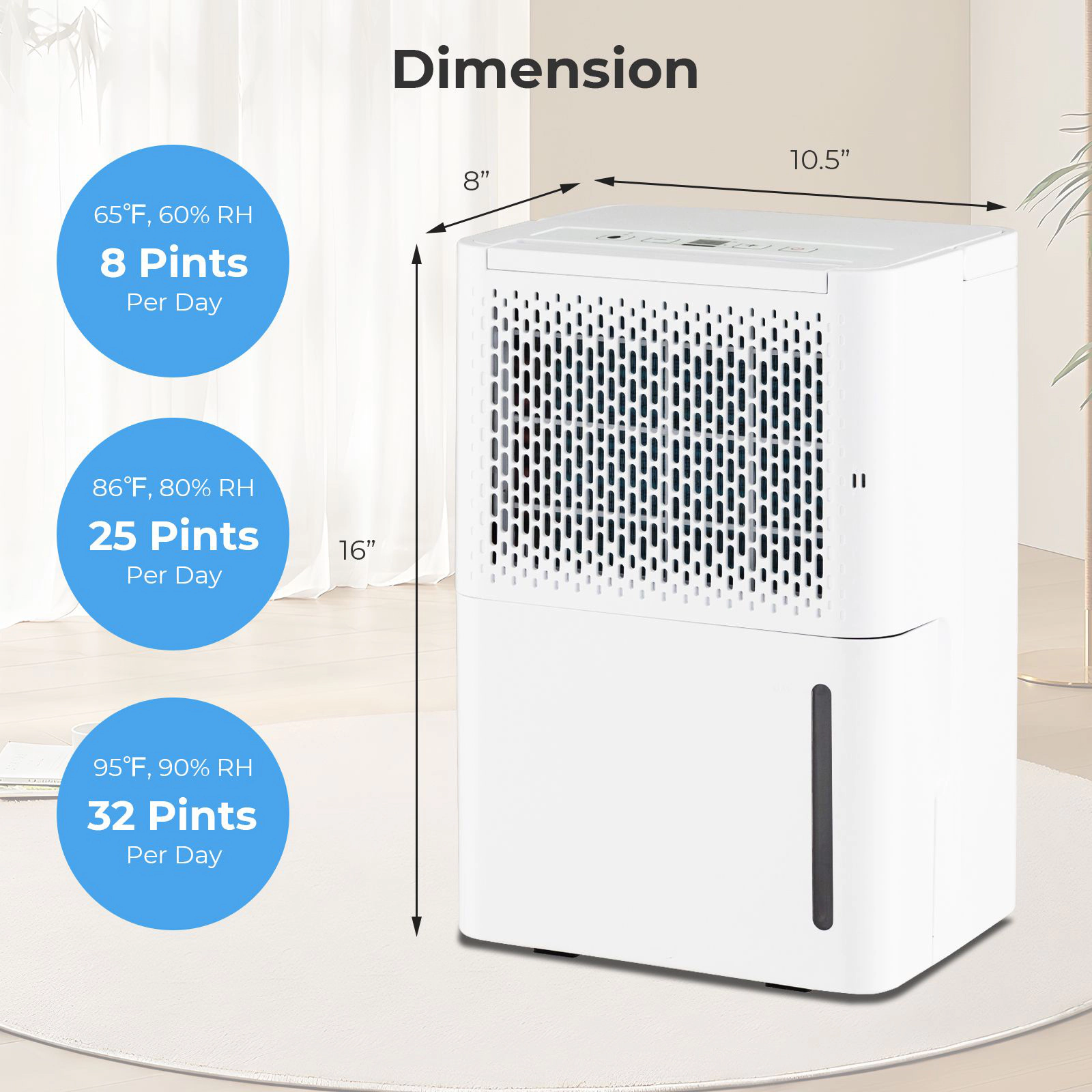 SlickBlue Compact Dehumidifier for Bedroom, Basement, Bathroom and Garage, 32 Pint