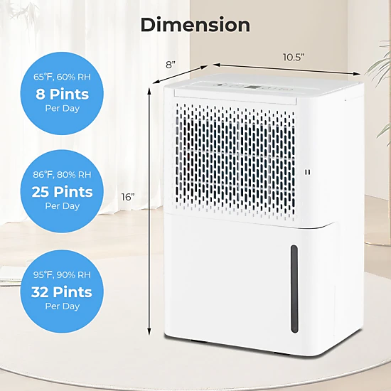 SlickBlue Compact Dehumidifier for Bedroom, Basement, Bathroom and Garage, 32 Pint