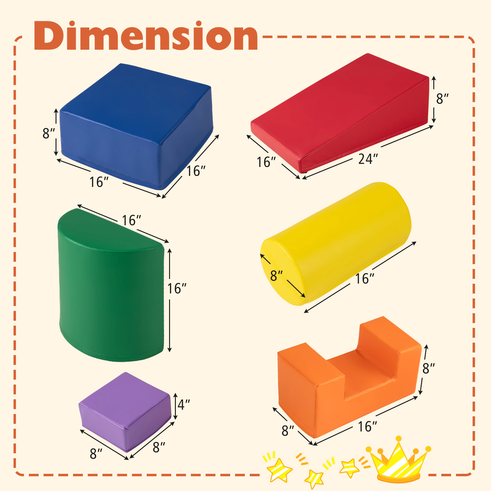 SUGIFT Orange Indoor Climb and Crawl Activity 6-Piece Toddler Foam Climbing Blocks Playset