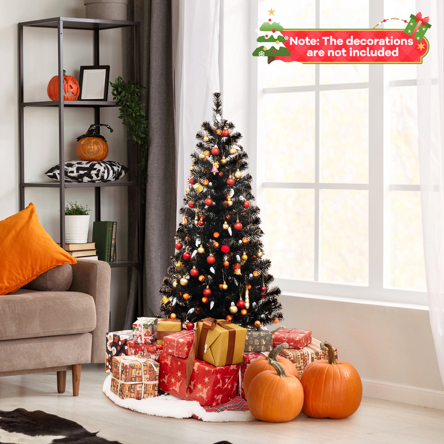SlickBlue Black Halloween Tree 4.5 Ft Artificial Tree with LED Lights and Sound