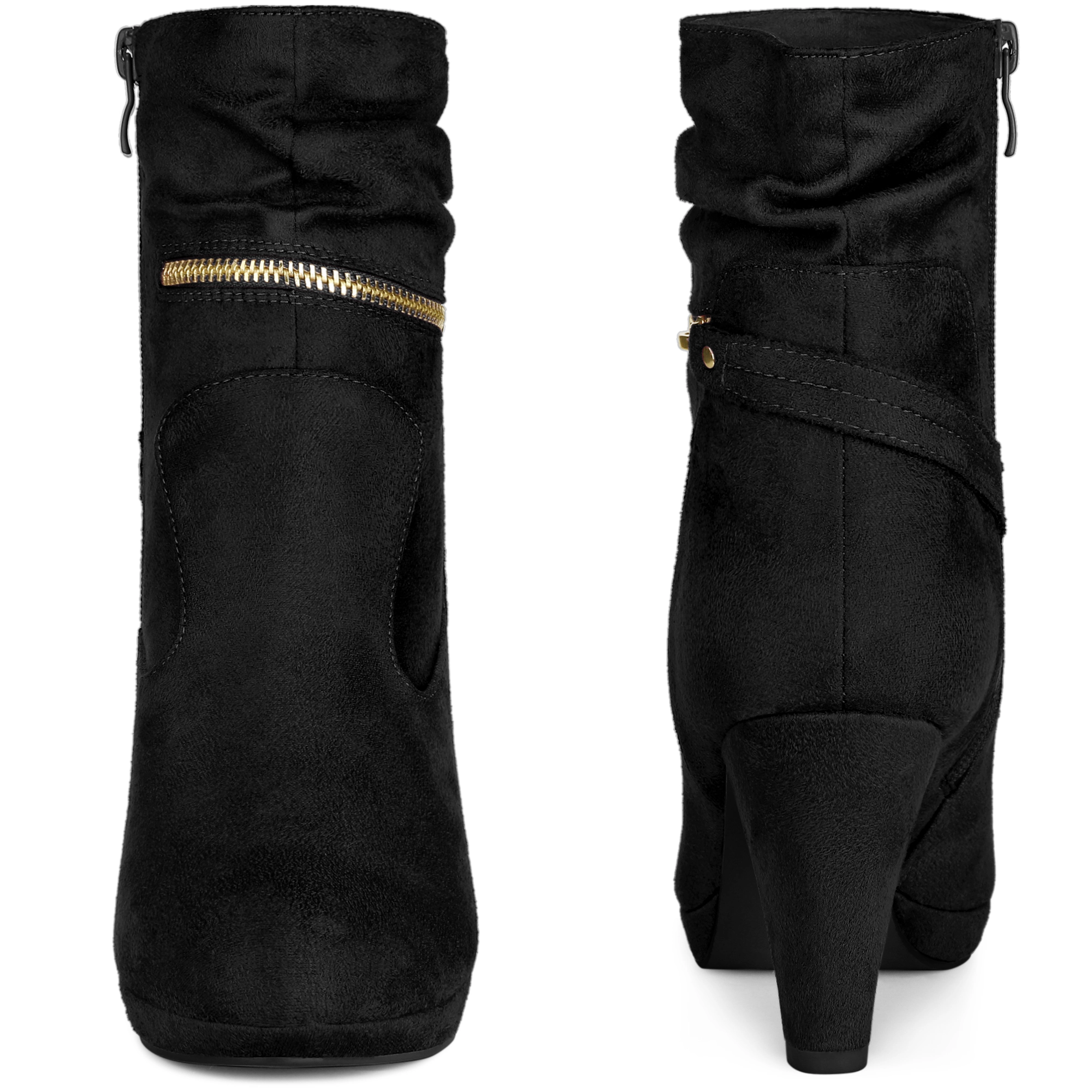 BLISSFUL STEP Women's Platform Zipper Block Heel Ankle Boots