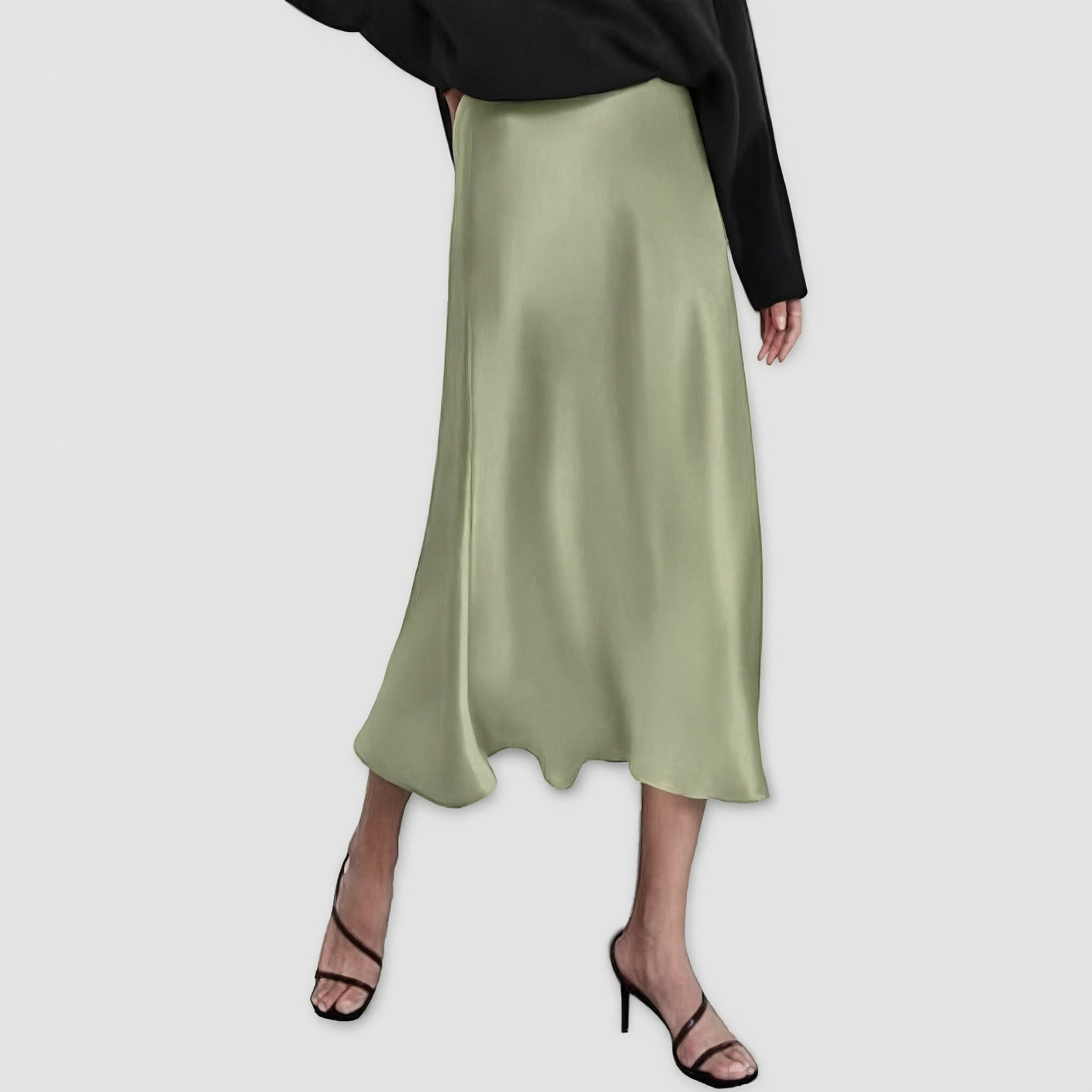 Zeagoo Women's Satin High Waist A-Line Midi Skirt