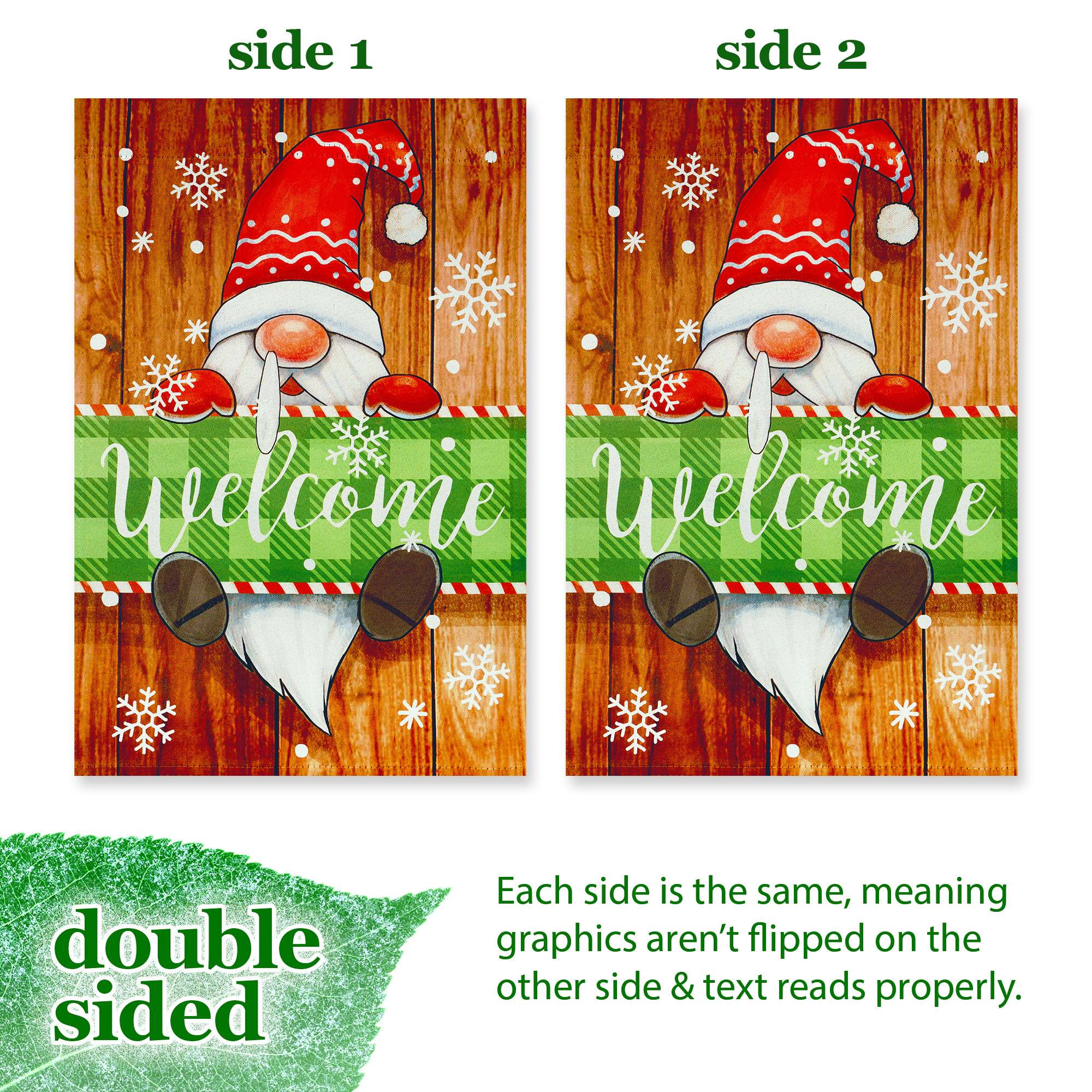 G128 Christmas Welcome Gnome Double-Sided Garden Flag 12x18 Inch